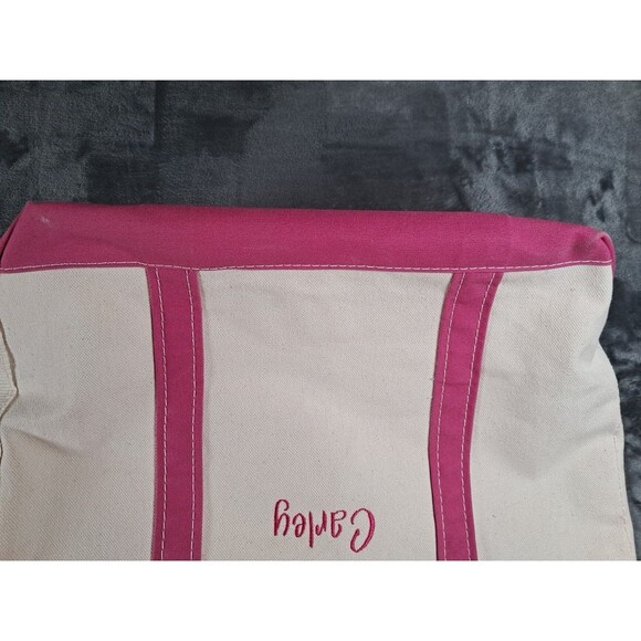LL Bean Boat & Tote Pink Accents Canvas Tote Bag Monogram Carley - Picture 5 of 10